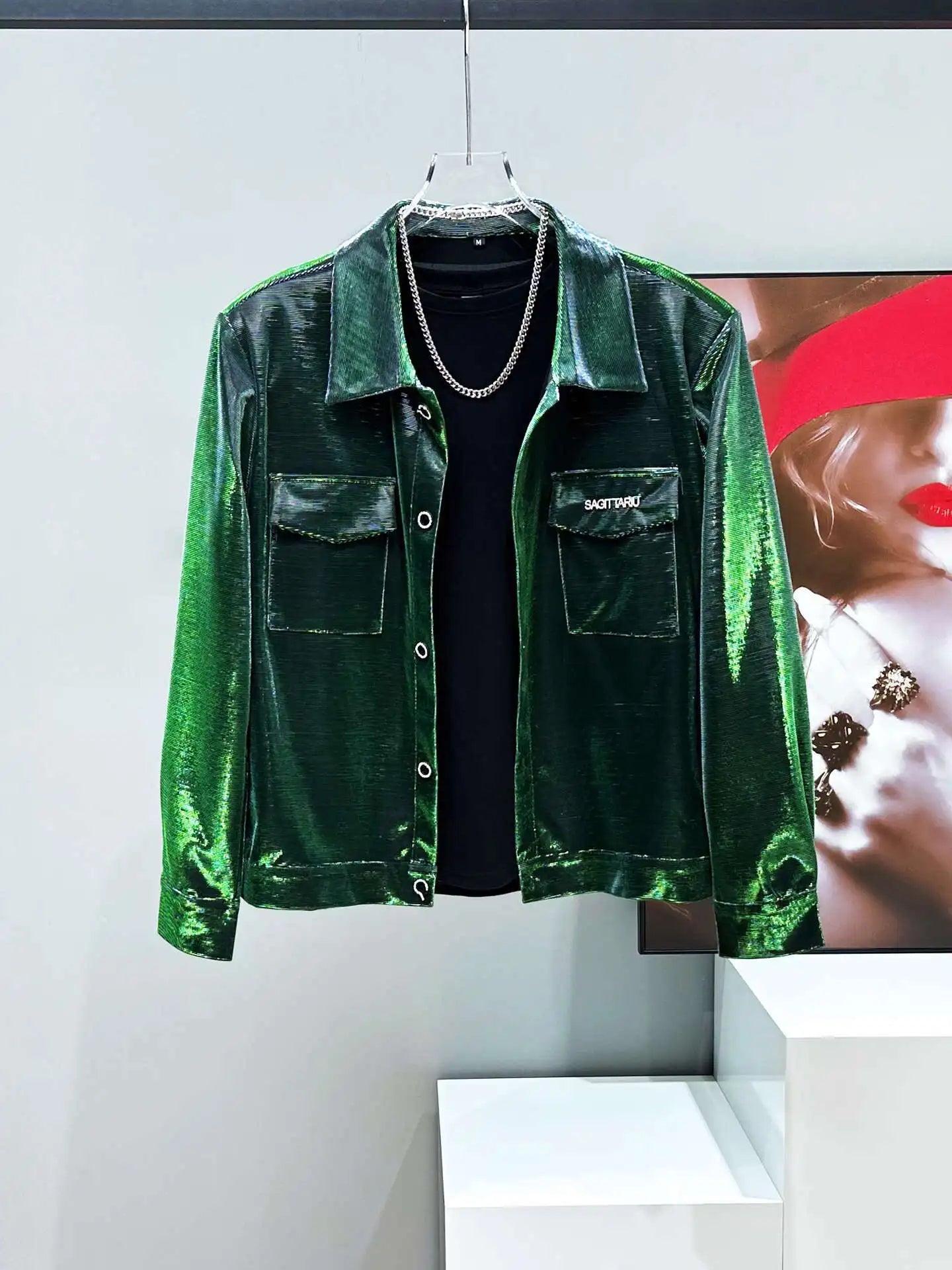 PFHQ Trendy New Male Jacket Gradient Color Shoulder Pad Design Menswear Cool Colorful Lapel Long Sleeve Handsome Clothes 21E6145