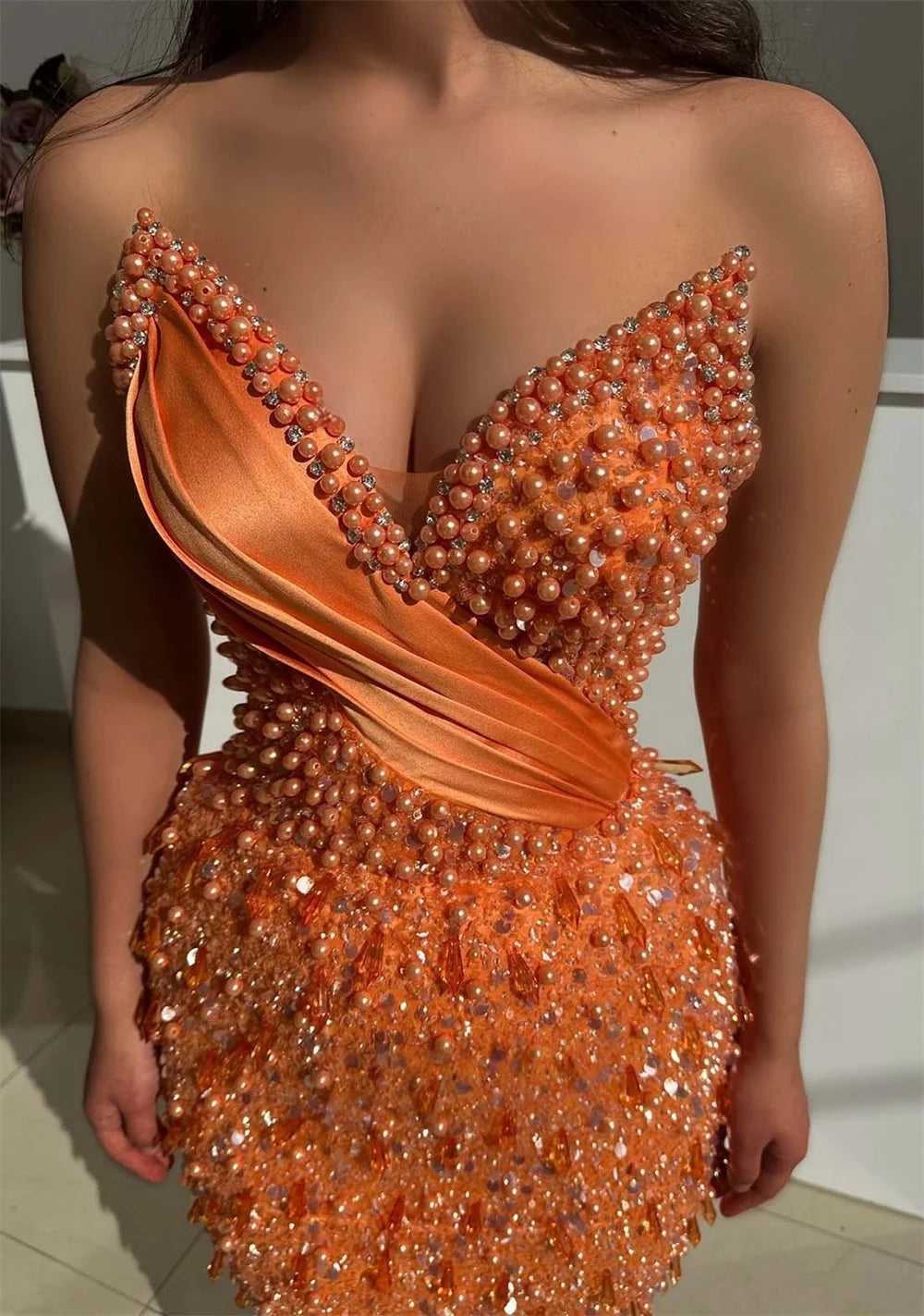 Mila Sweetheart Neck Customized Orange Evening Dresses Sleeveless Beaded Prom Dress 2025 Sexy Mermaid Wedding Party Formal Gowns