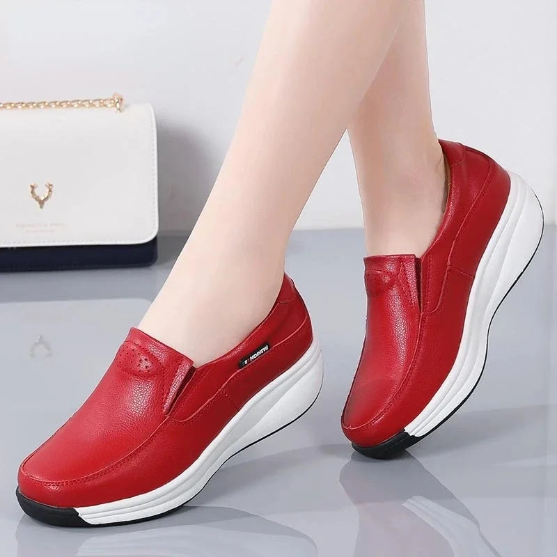 Women’s Genuine Leather Platform Loafers – Orthopedic Slip-On Casual Flats