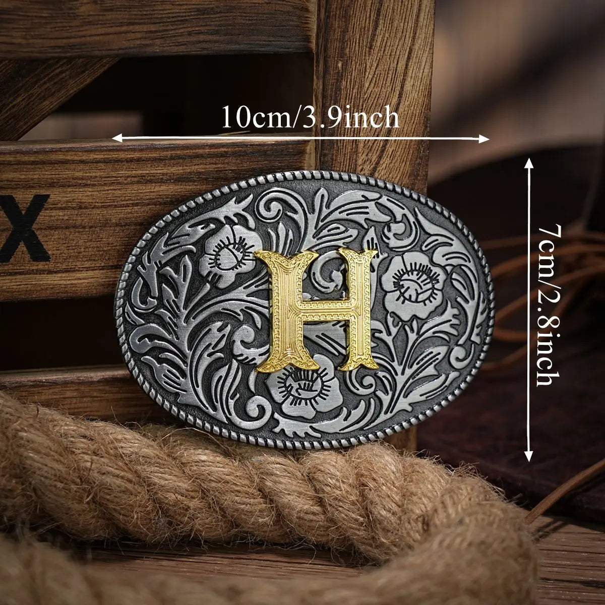 Western Belt Buckle Initial Vintage-Cowboy Rodeo Silver Large Belt Buckle for Men Women