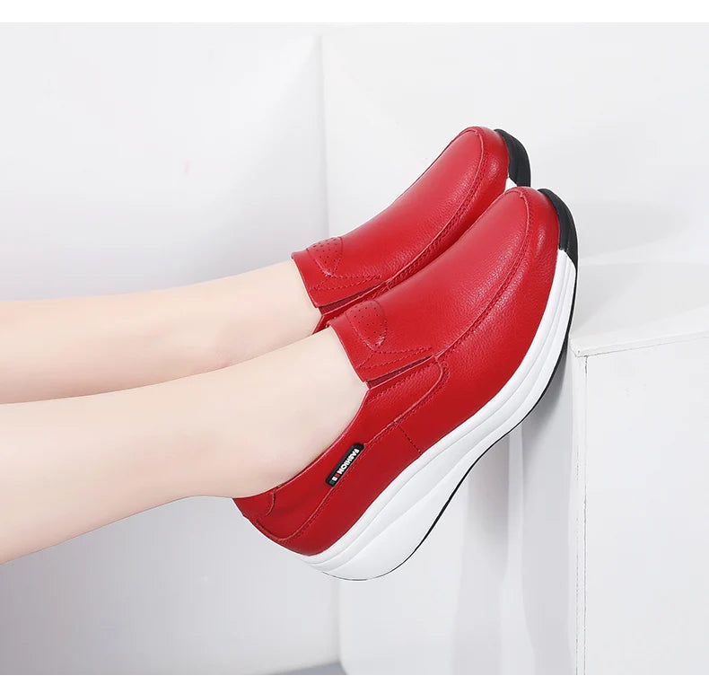 Women’s Genuine Leather Platform Loafers – Orthopedic Slip-On Casual Flats