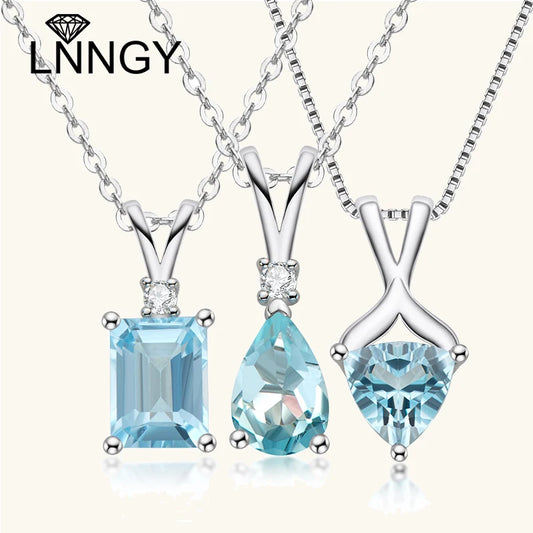 Lnngy Certified 925 Sterling Silver Chain Necklace Irregular Colorful Gemstone Pendant Necklaces for Women Collar Mujer