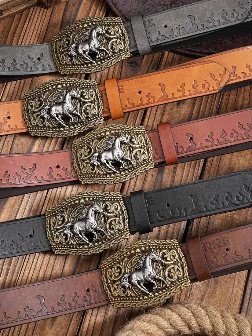 A casual, individual and retro belt, Western-style clothing accessory, metal buckle, PU belt, suitable for both men and women