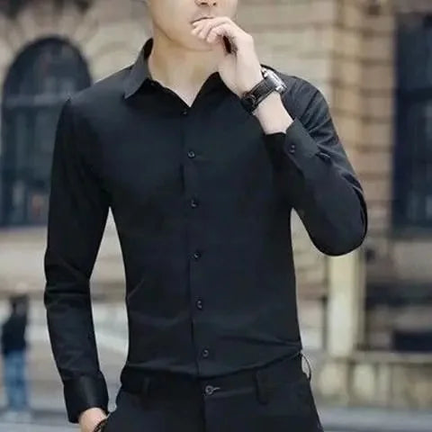 قميص أبيض عصري بأكمام طويلة للرجال، مناسب لخريف العمل، مناسب للرشاقة، على الطراز الكوري، مناسب للارتداء المهني