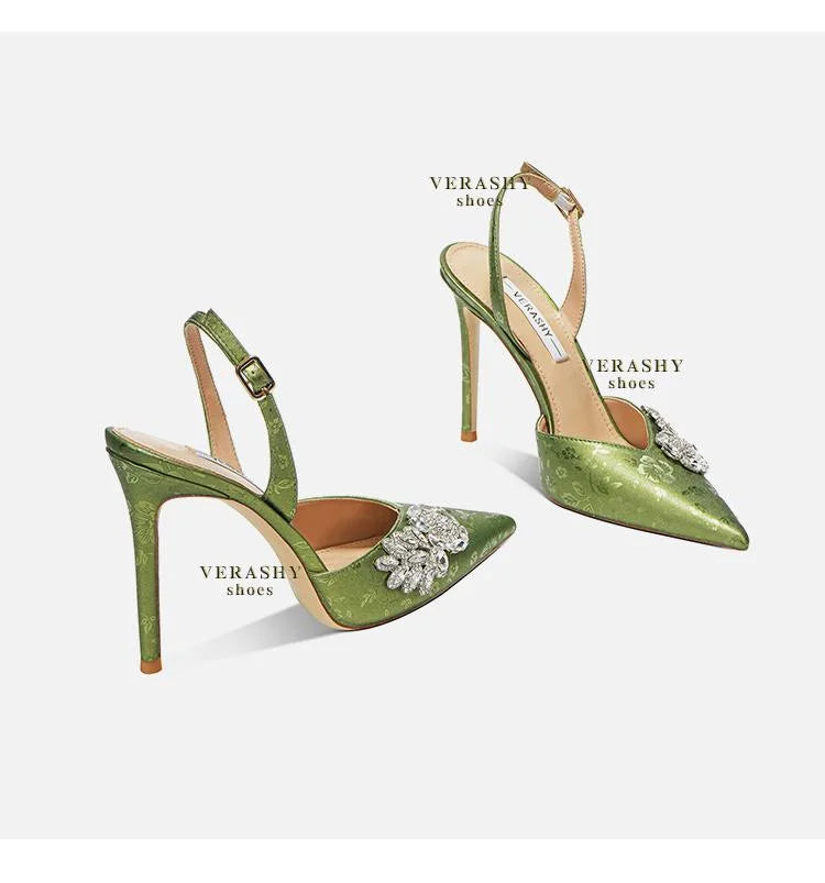 New Green Lady Sandals Fashion Thin Heel Slingback Woman Pumps Sexy Female Dress Party High Heels Shoes