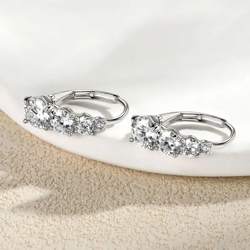 Lnngy Certified Moissanite Hoop Earrings 925 Sterling Silver 4 Stone Circle Earring For Women Ear Jewelry Pendientes Oorbellen