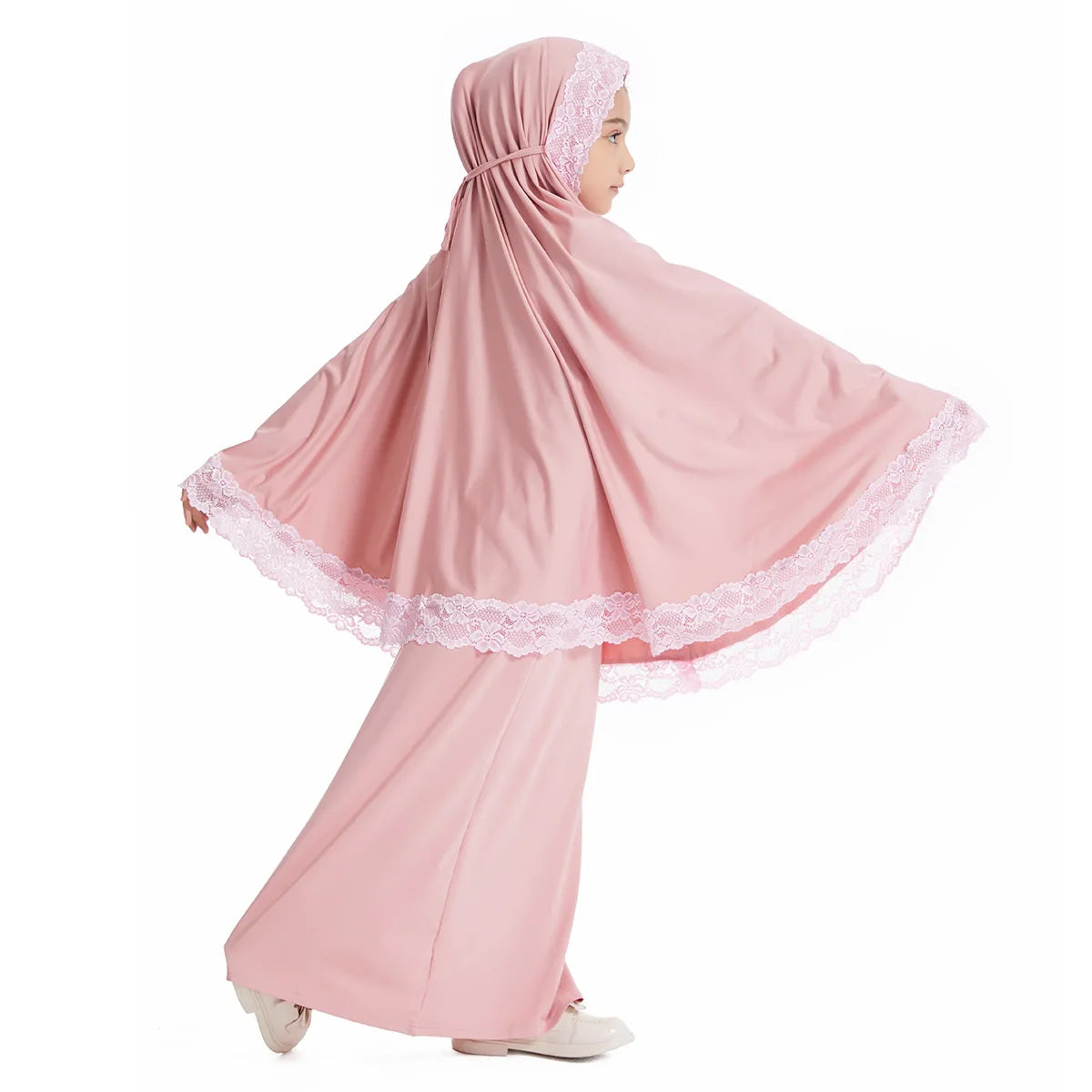 Dubai Abaya Children Robe Middle East Islamic Girls Headscarf Kaftan Arab Ramadan Eid Muslim Kids Prayer Hijab Skirts Set Modest