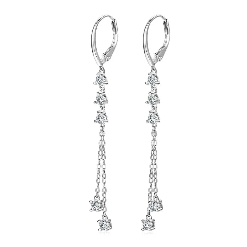 RAPRGOLD Certified Moissanite Tassels Chain Hoop Earring for Women 925 Sterling Silver Dangling Earrings Jewelry Gift pendientes