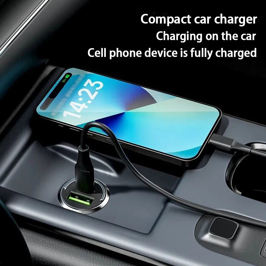 شاحن سيارة صغير مخفي مزود بحلقة سحب USB+TYPE C شاحن سريع مناسب لمجموعة متنوعة من أجهزة الهواتف المحمولة