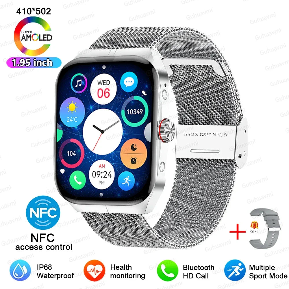 ساعة ذكية للرجال والنساء NFC شاشة AMOLED تعرض دائمًا الوقت والساعة والبلوتوث والمكالمات IP68 مقاومة للماء ساعة ذكية رياضية وسوار لياقة بدنية