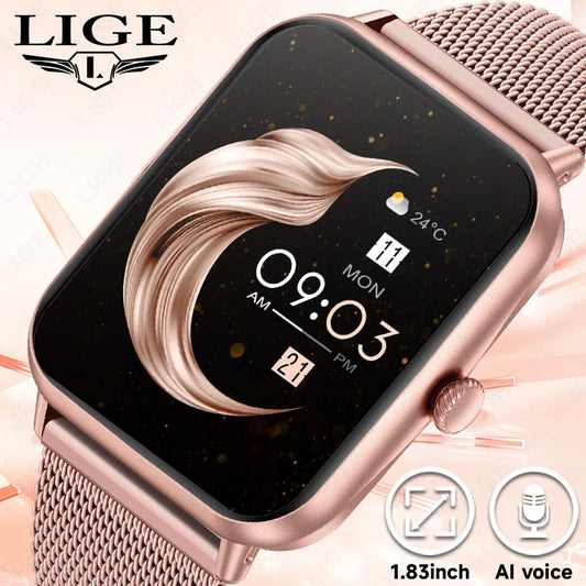 LIGE Fashion 1.83”HD Women Smart Watch Sports Fitness Watch Health Monitoring Digital Men Waterproof Smartwatch Ladies Bracelet