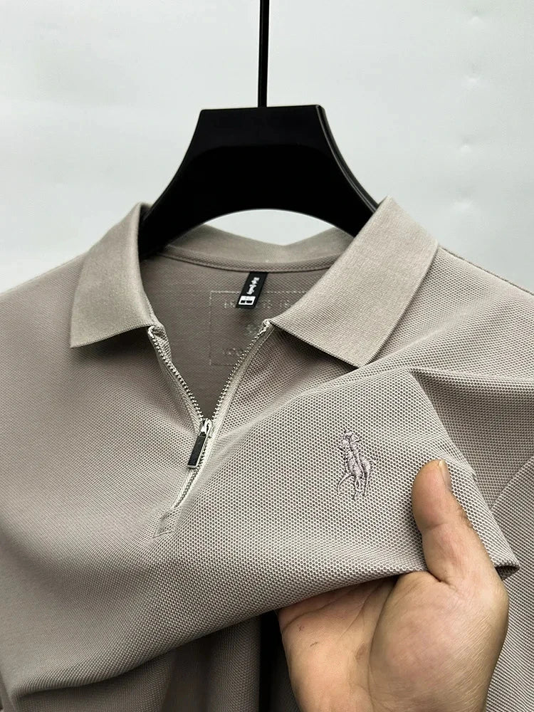 High end brand embroidered men's short sleeve half zip polo shirt short sleeve summer breathable business casual Paul T-shirt