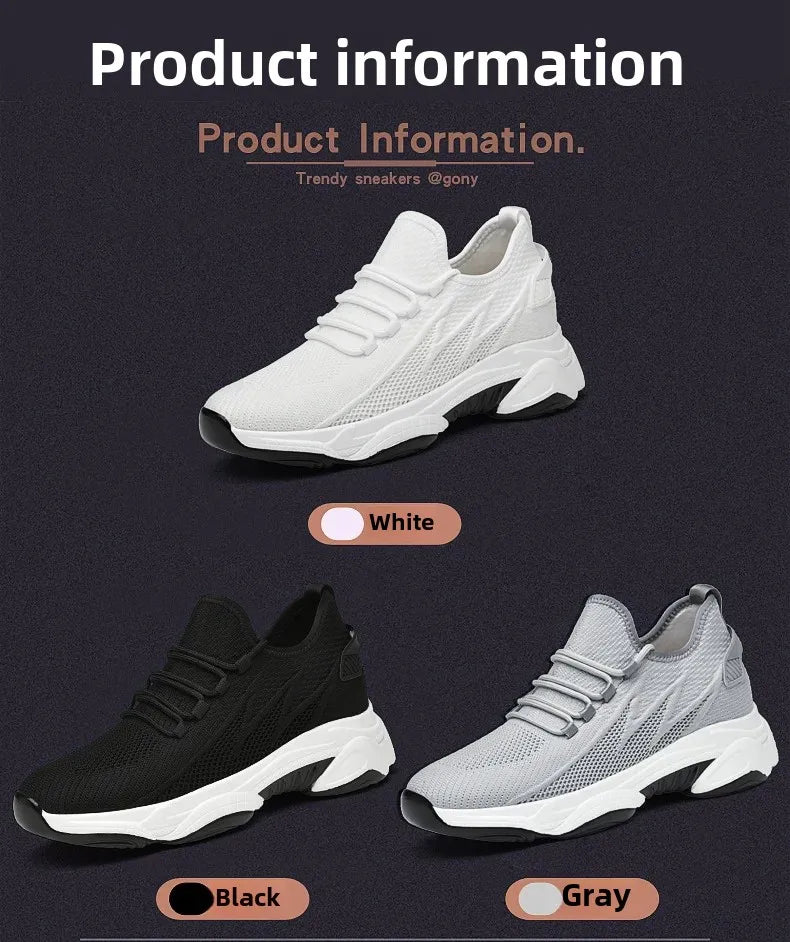 Invisible Heightening 8CM Men's Running Shoes Low Heel Soft Bottom Casual Sports Shoes Breathable Mesh Inner Lining EVA Insole
