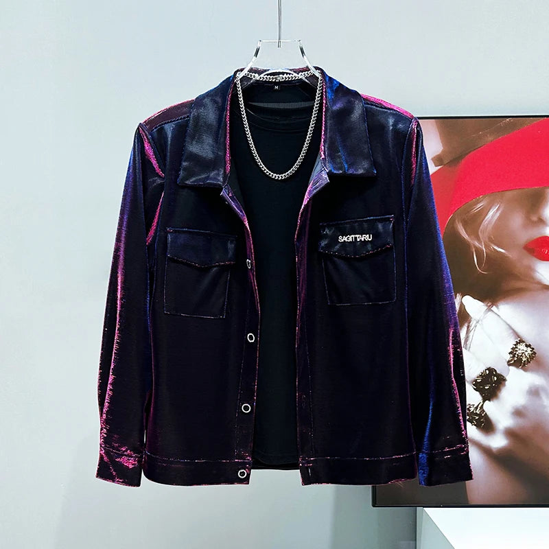 PFHQ Trendy New Male Jacket Gradient Color Shoulder Pad Design Menswear Cool Colorful Lapel Long Sleeve Handsome Clothes 21E6145