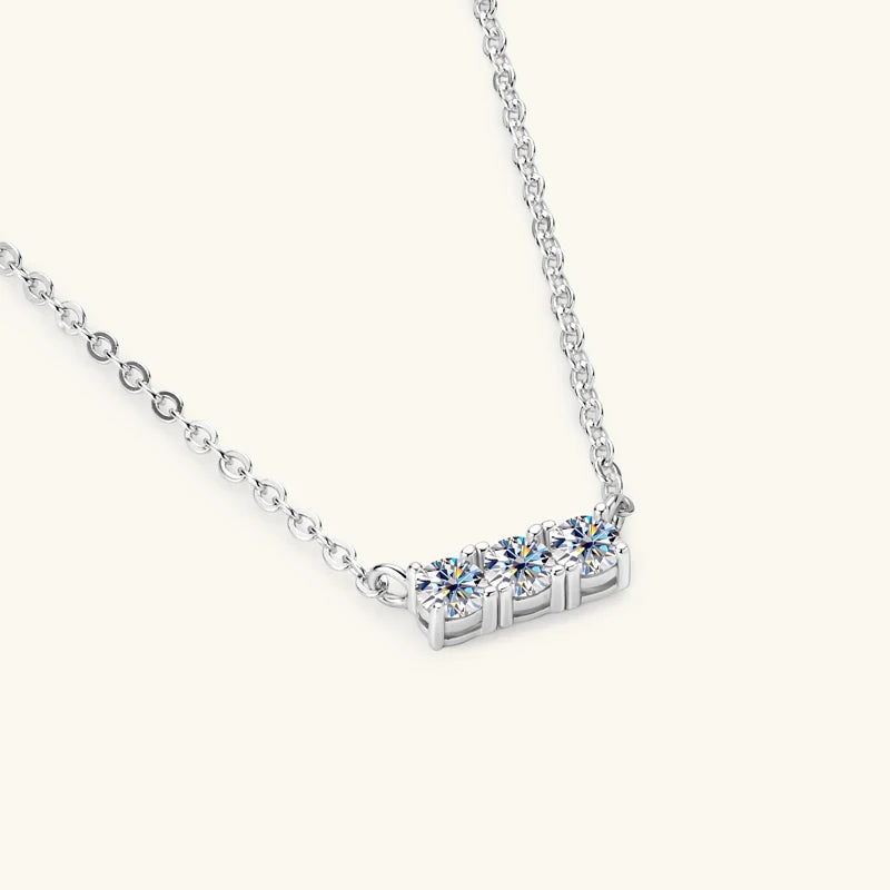 IOGOU Simple 3 Stone Moissanite Pendant Necklace Earrings Jewelry Set for Women Real 925 Silver Valentine's Day Christmas Gifts