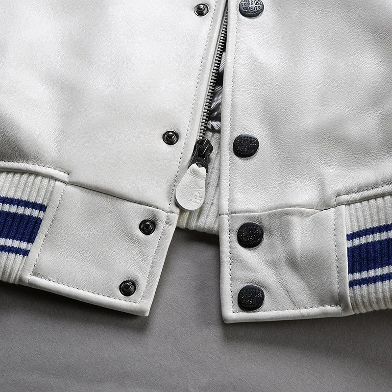 Men's Genuine Leather White Jacket Top Quality Sheepskin Large Size USA Force Flight Warm Coat