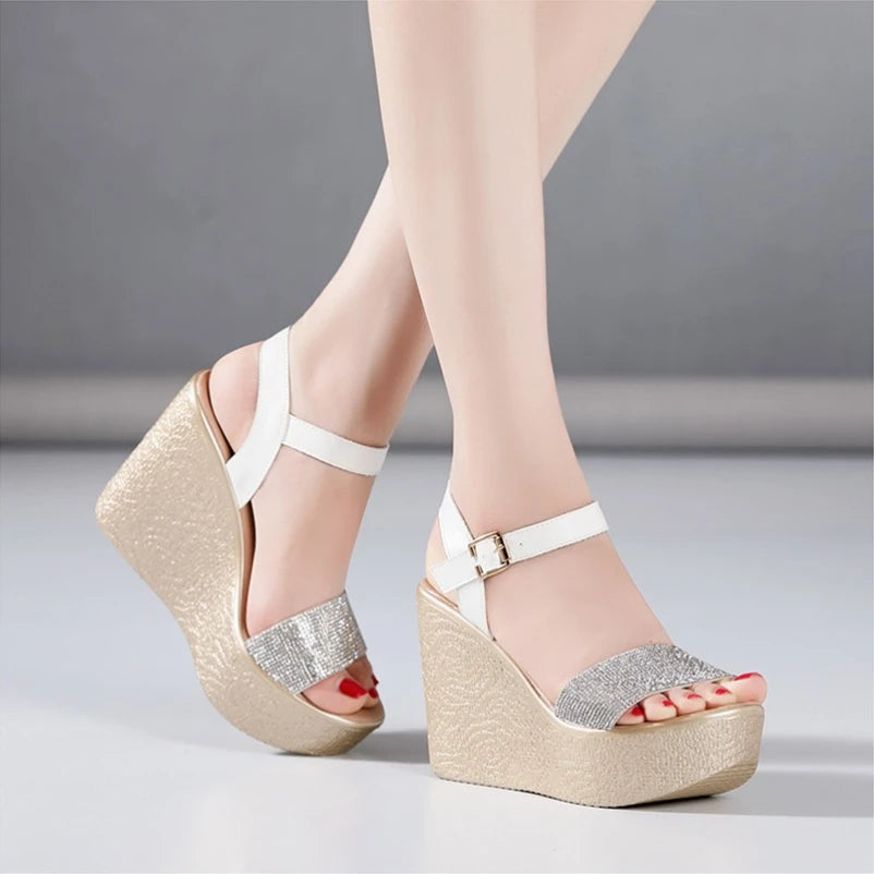 Women’s Luxury Rhinestone Super High Heel Sandals – Peep Toe, 11 cm Heel