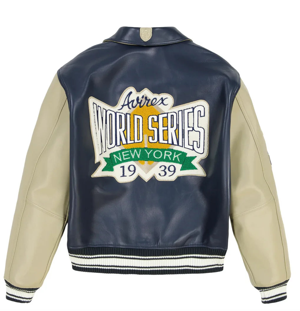 Avirex Spring 2025 new World Series jacket European antique sheepskin  leather jacket men's jacket embroidered casual coat tops