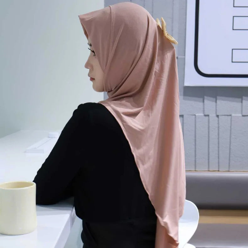Muslim Elegant Girls Instant Hijab with Bowknot Islamic Women Turban Full Cover Scarves Shawl Arab One Piece Amira Head Wraps