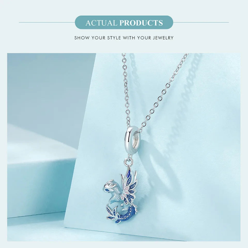 Bamoer  925 Sterling Silver Phoenix Pendant Dragon Charms Enamel Process Plated Platinuma Fit Women DIY Bracelet Fine Jewelry