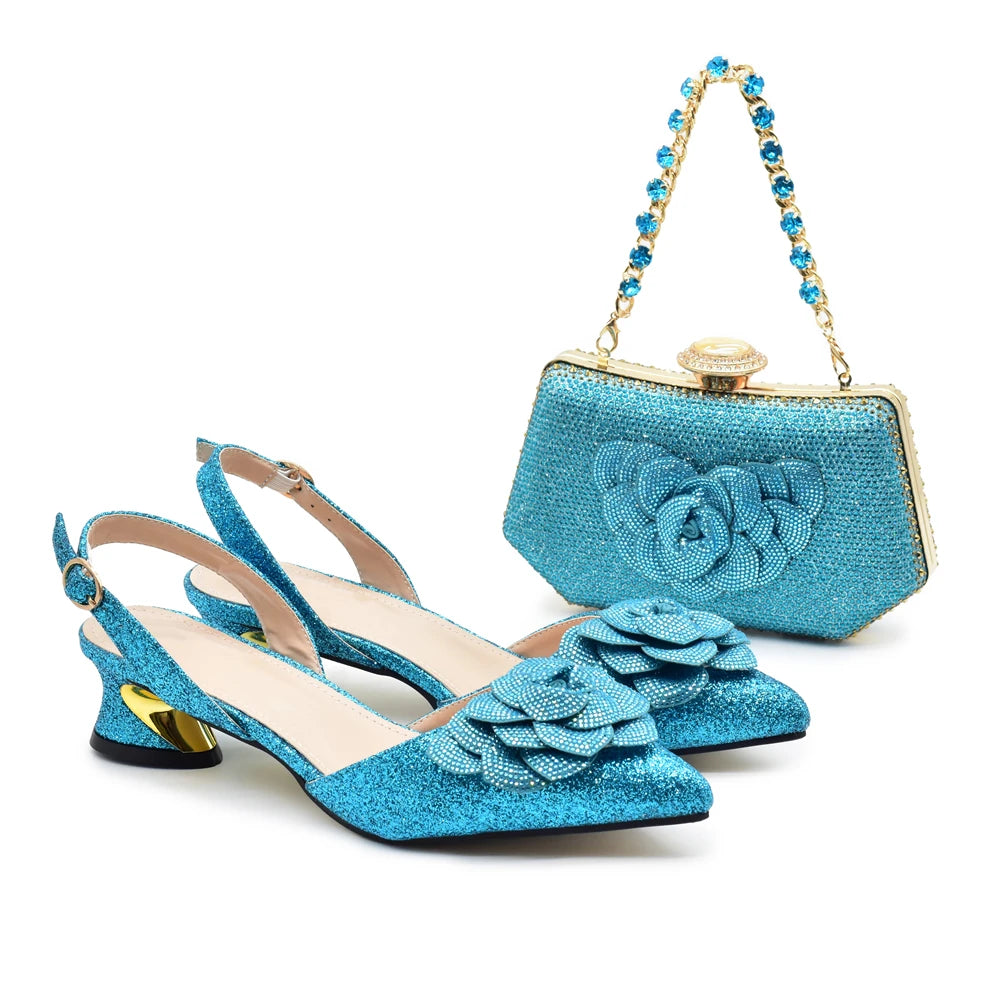 Ladies Shoe and Bag Set Latest Designers Luxury Italian Party Shoes and Bag Set for Women Rhinestone Wedding Bride Shoes Woman