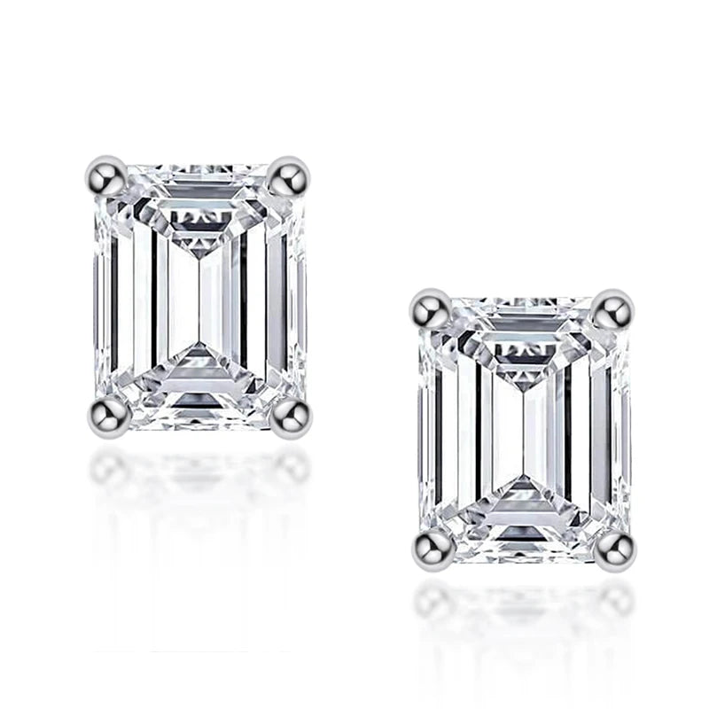 Lnngy Trendy Emerald Cut Cubic Zircon Stud Earring for Women pendientes plata 925 Sterling Silver Earrings Wedding Jewelry Gift