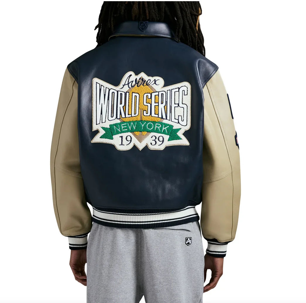 Avirex Spring 2025 new World Series jacket European antique sheepskin  leather jacket men's jacket embroidered casual coat tops