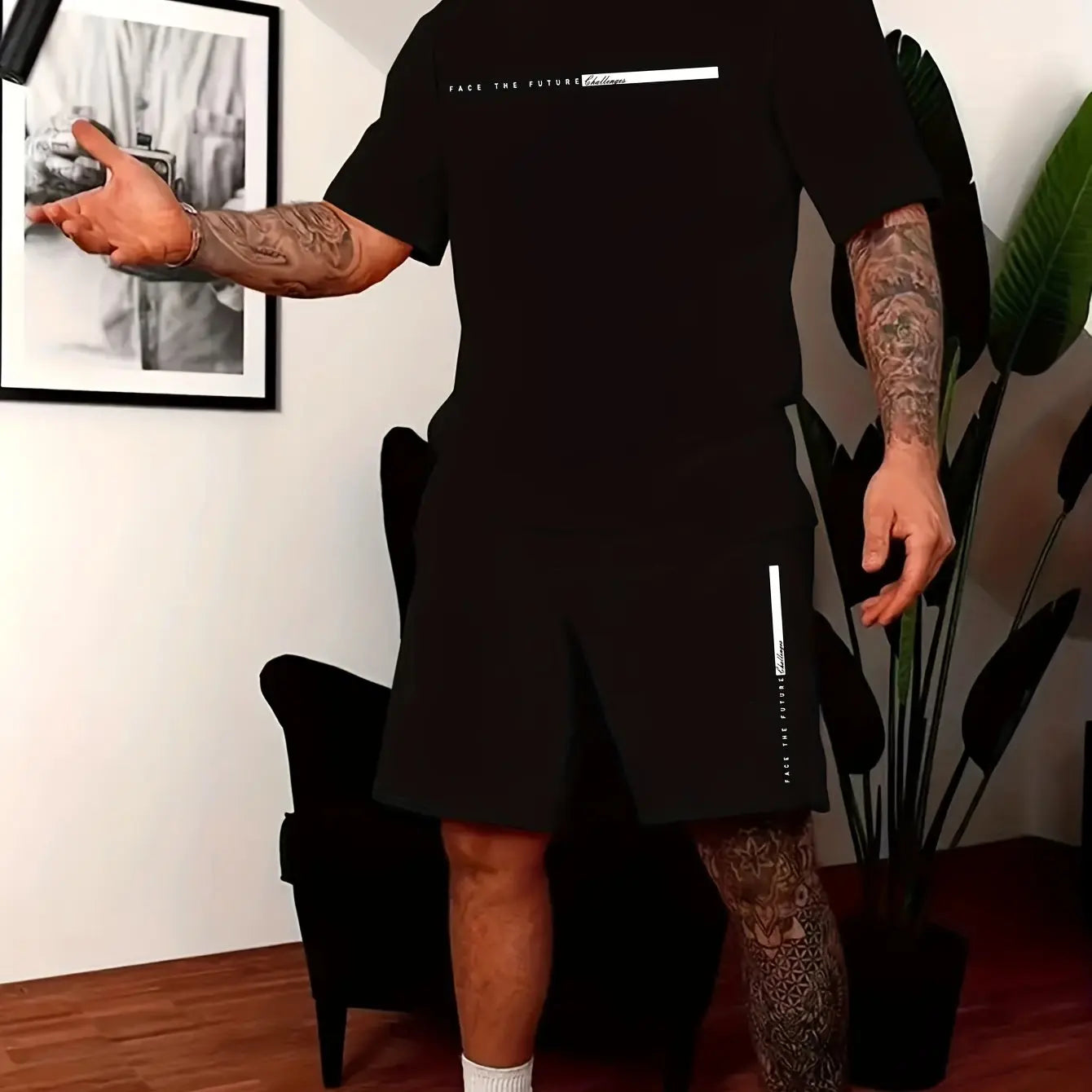 Men’s Summer Casual Two-Piece Set,Paris Letter Print | Oversized Loose Fit | T-Shirt + Shorts | Lightweight Comfort