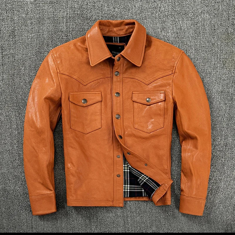 Men's Korean Style Sheepskin Leather Jacket – Slim Fit Casual Short Coat