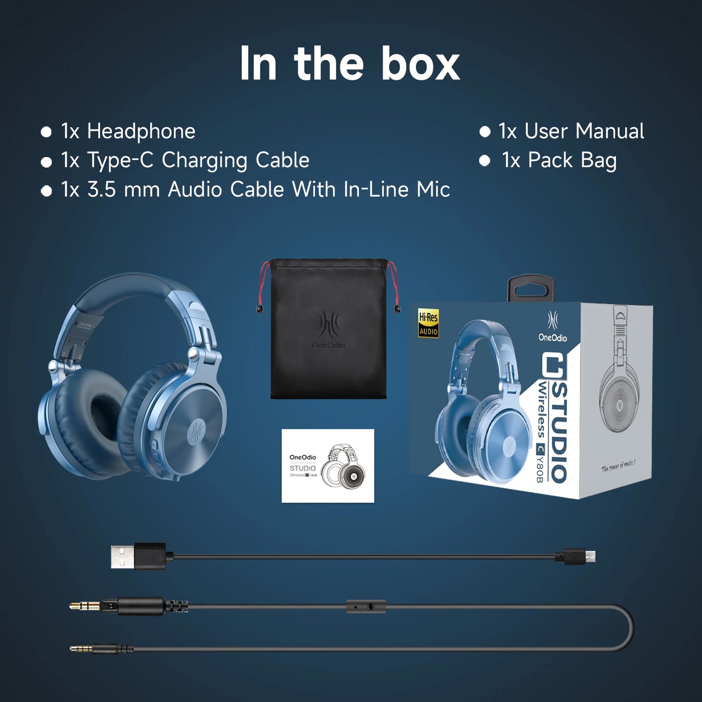 Oneodio Upgrade Pro C Wireless Bluetooth 5.2 Headphones Over Ear Type C Sport Bluetooth Headset With Mic Hi-Res Audio 110Hrs
