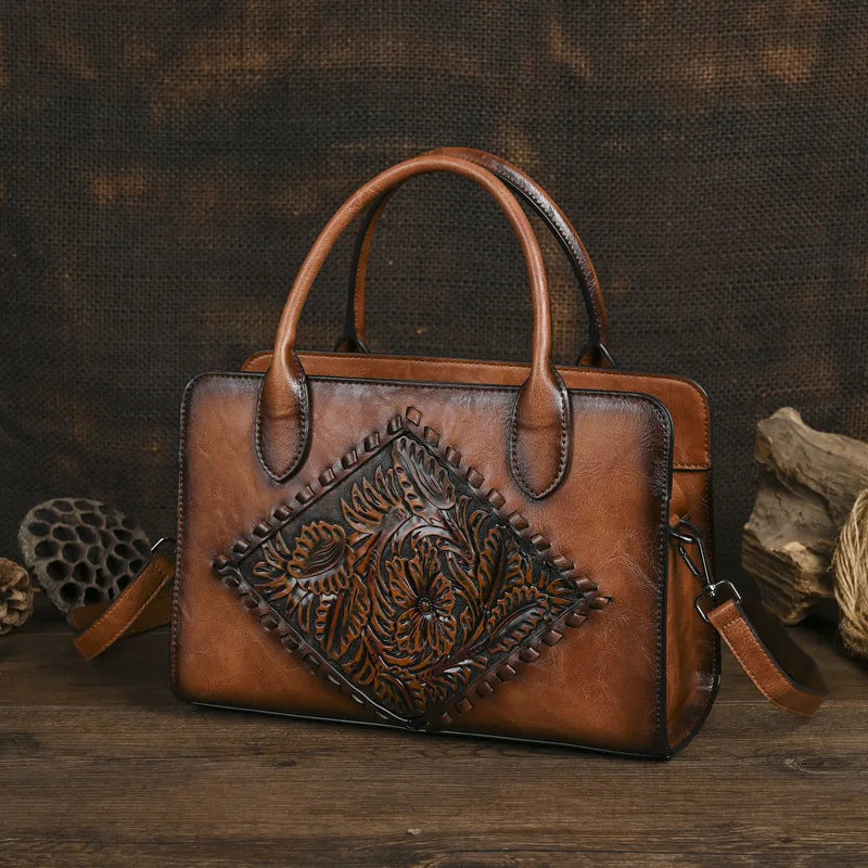 MOTAORA 2025 Vintage Leather Handbag Women Anti-Theft Shoulder Bag with Embossed Pattern, Mother's Day Gift Purse for Daily Use