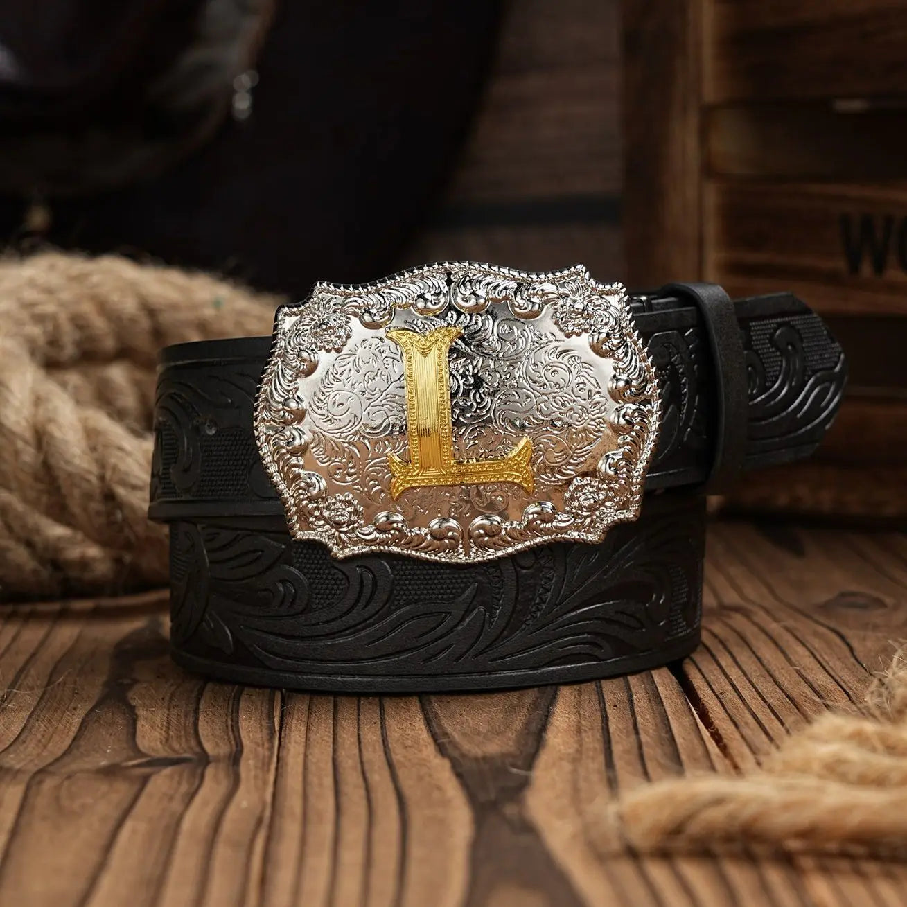 Western Cowboy PU Leather Belt - Men Waist Strap Bull Decoration Floral Engraved for Jeans
