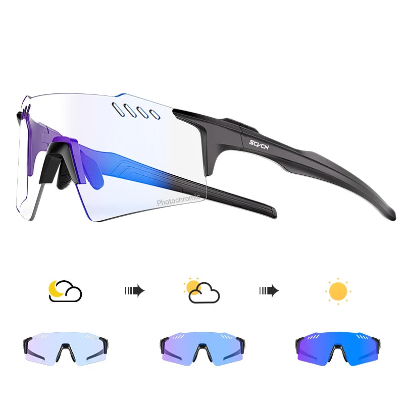 SCVCN Photochromic Cycling Glasss Rimless Outdoor Sports Running Drving Sunglasses for Men Goggles Mtb Bicycle Eyewear 1 Lens