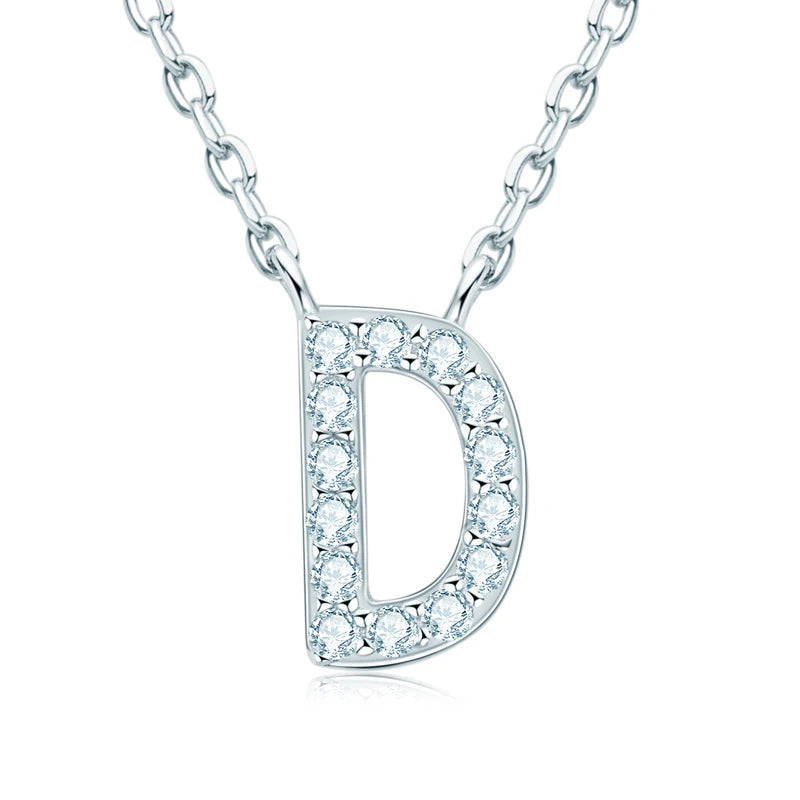 Lnngy Colar Prata 925 Sterling Silver A-Z Alphabet Pendant Necklaces Initial Letter 1.4MM Moissanite Necklace for Birthday Gift