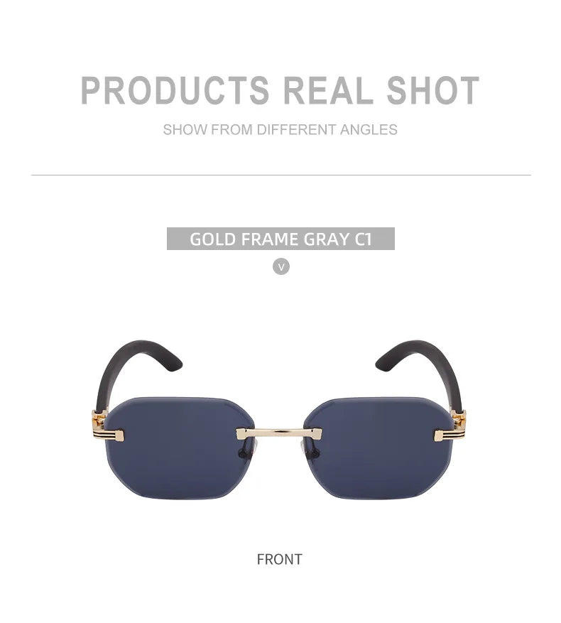 Vintage Square Rimless Sunglasses – 2025 Luxury UV400 Anti-Blue Light Eyewear for Men