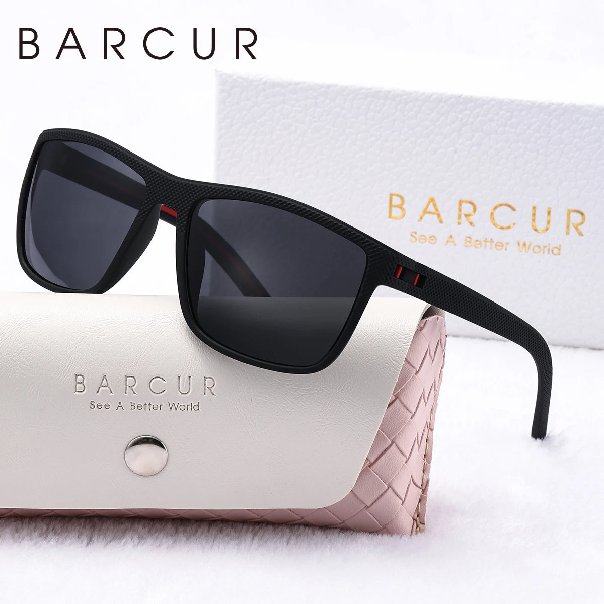 BARCUR Simple Comfort PC Rectangular Frame Polarized Sunglasses Classic Leg Solid Color One Bar Design Outdoor Sports Sunglasses