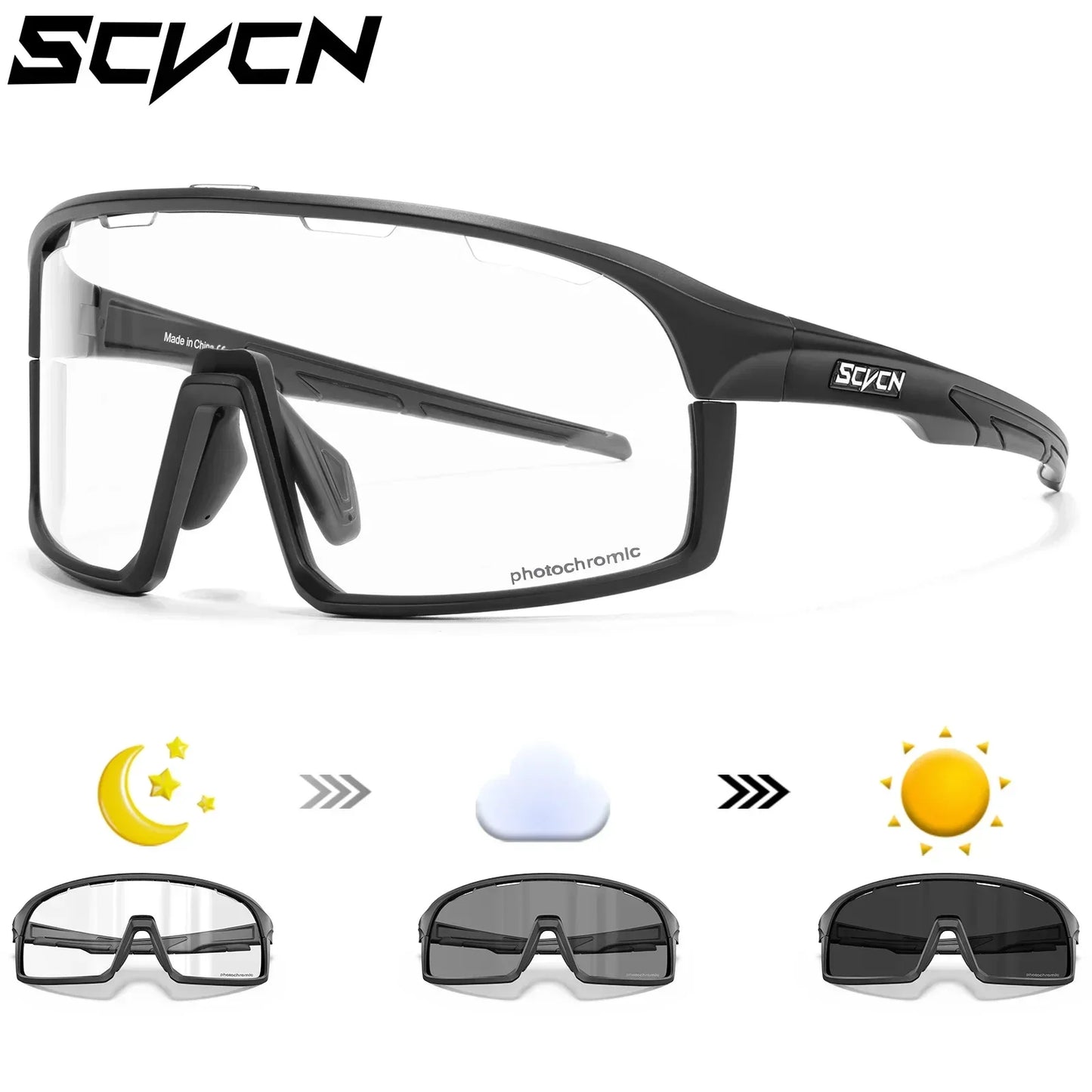 SCVCN Photochromic Cycling Sunglasses for Man Blue Outdoor Sports Bike Glasses MTB Fishing Glasses Bicycle Goggles UV400 2lens