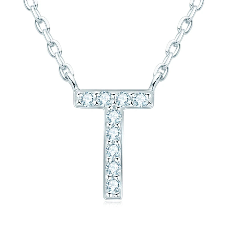 Lnngy Colar Prata 925 Sterling Silver A-Z Alphabet Pendant Necklaces Initial Letter 1.4MM Moissanite Necklace for Birthday Gift