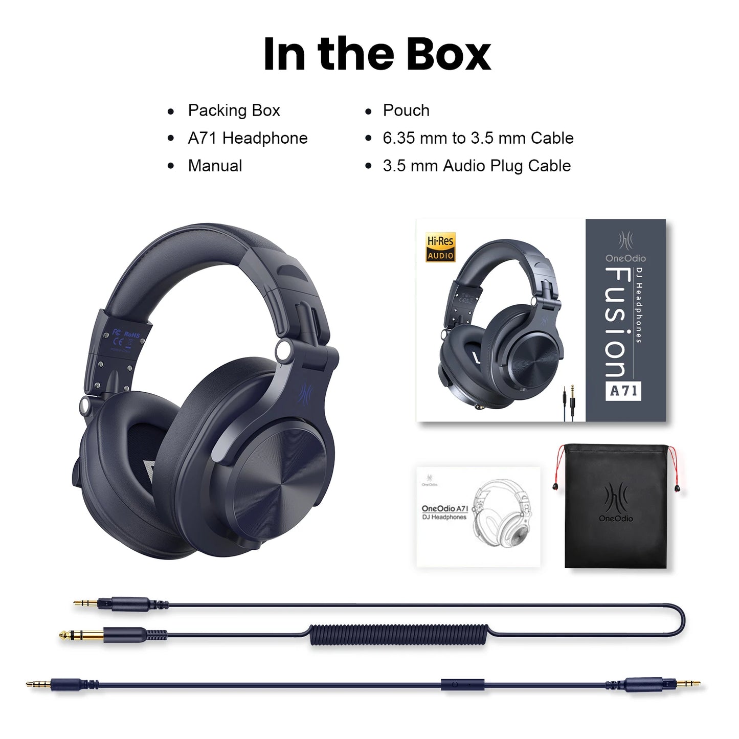 Oneodio A71 Wired Headphones For Computer Phone With Mic Over Ear Stereo Hi-Res Headset Studio Headphone For Recording Monitor
