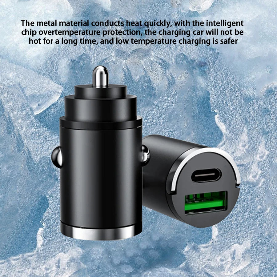 شاحن سيارة صغير مخفي مزود بحلقة سحب USB+TYPE C شاحن سريع مناسب لمجموعة متنوعة من أجهزة الهواتف المحمولة
