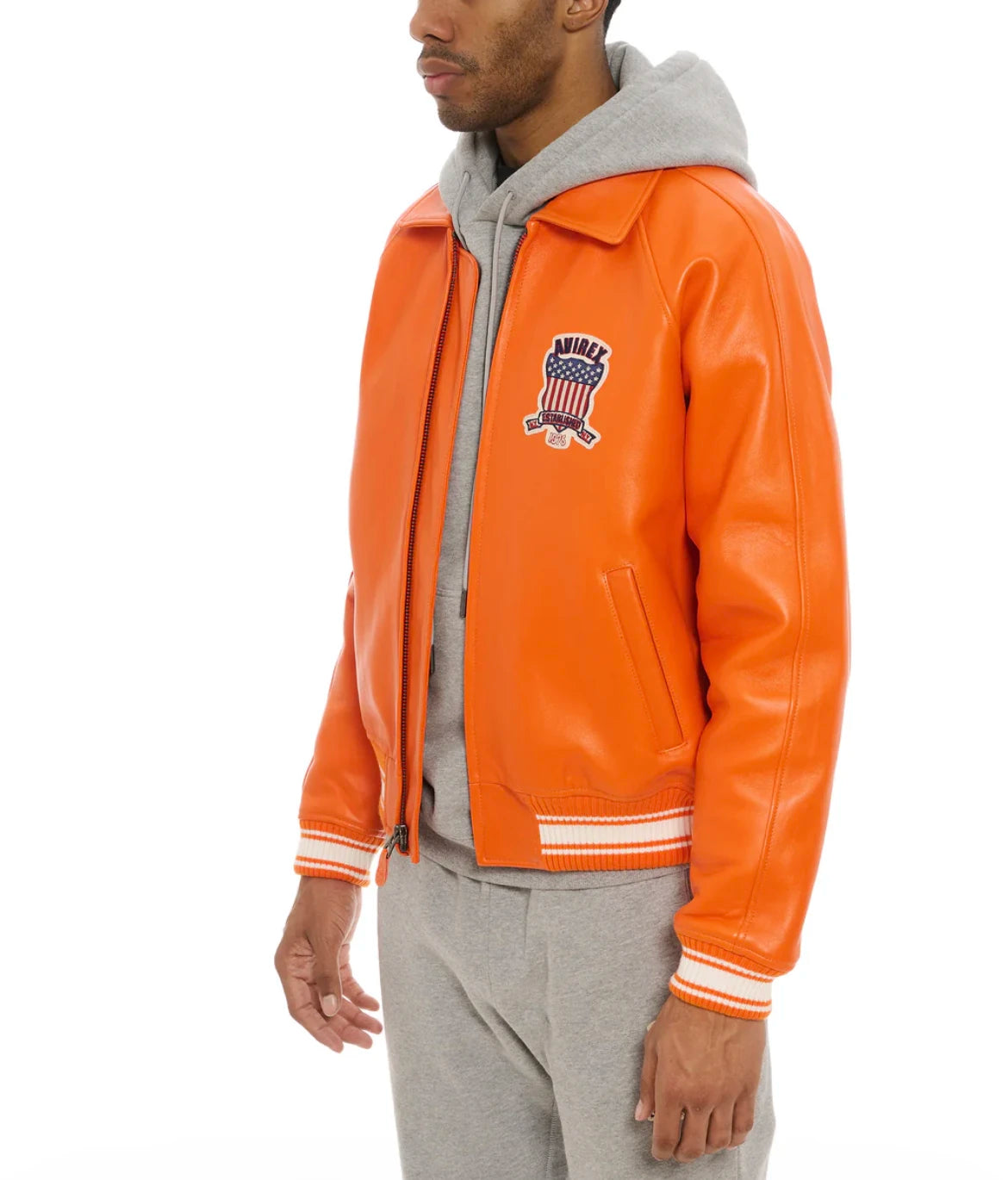 AVIREX  new listing leather flight suit jacket French sheepskin men's fat plus size loose version of the casual spring coat