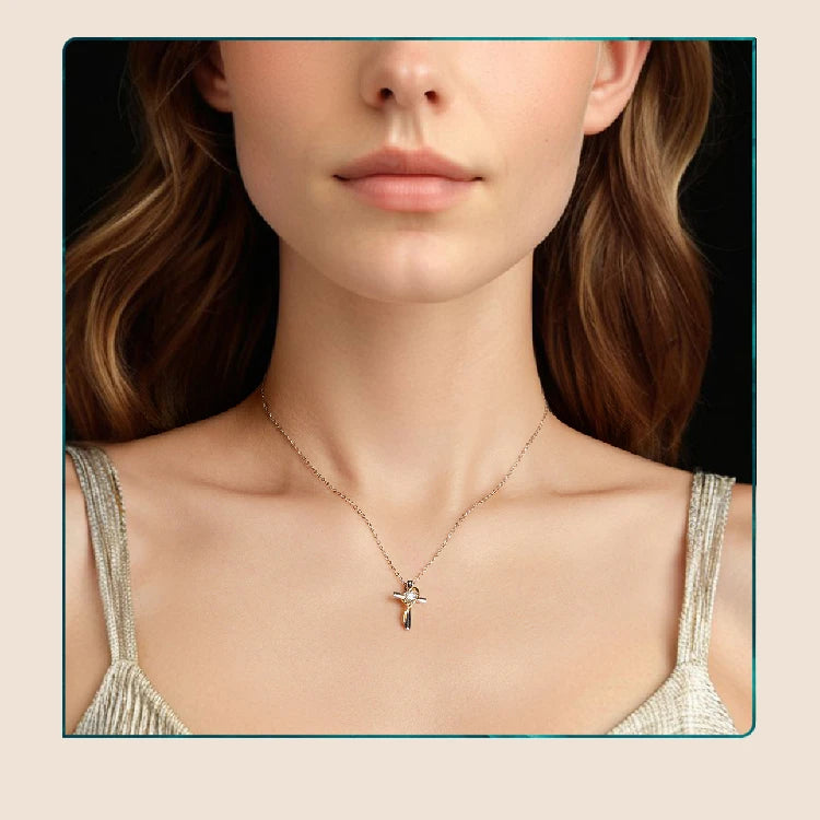 BAMOER Moissanite Cross Necklace Two-tones Gold Plated Pendant Necklace for Women 925 Sterling Silver Faith Jewelry