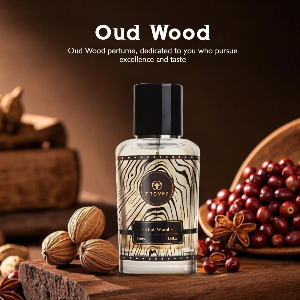 TROVEZ  Oud Wood 100ml Perfume Rich Wood Tone Perfume for Men Women Long-lasting Scent Unisex Fragrance Body Spray Romantic Gift