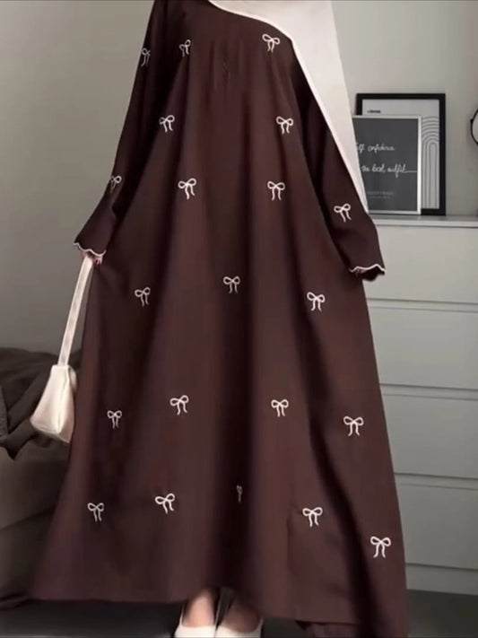 Eid Women Party Dress Muslim Abaya Bow Embroidery Modest Jalabiya Ramadan Long Dresses Abayas Vestidos Largos Kaftan Long Robe