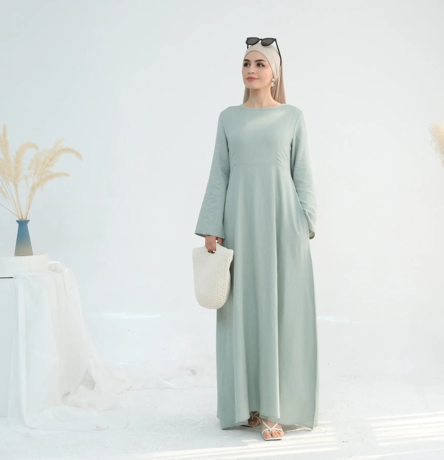2025 Linen Pink Abaya Eid Ramadan Modest Maxi Dress Solid Color Robe Arabe Elegant Women Muslim Dresses Caftan Marocain Femme