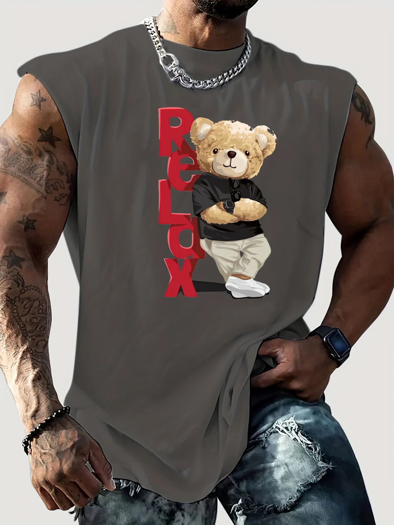 🐻 Men’s Summer Sleeveless Vest,RELaX Bear Print | Loose Fit | Comfortable & Breathable | Casual & Travel