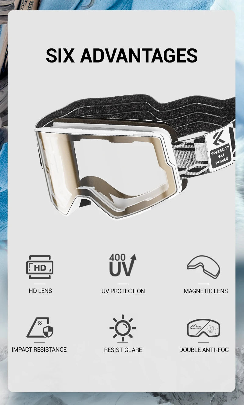 KAPVOE New Photochromic Outdoor Sport Ski Snowboard Goggle Men UV400 Protection Women Glasses Magnetic Attraction Skiing Goggles
