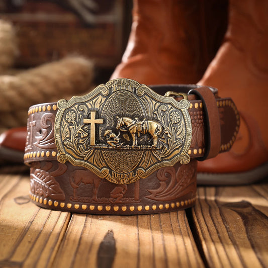 A men's and women's casual retro belt Western style! PU leather belt with metal buckle, suitable for daily work wear