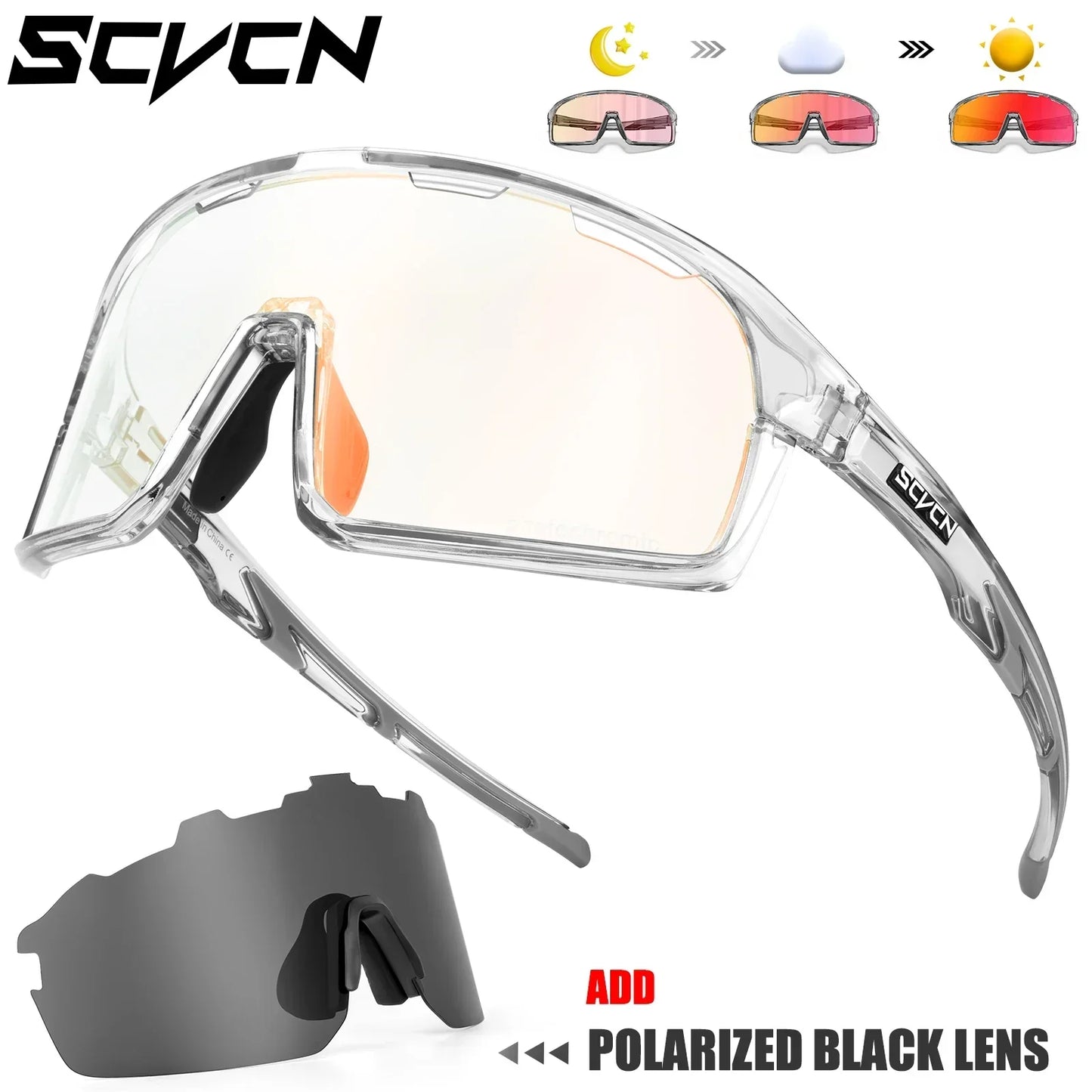SCVCN Photochromic Cycling Sunglasses for Man Blue Outdoor Sports Bike Glasses MTB Fishing Glasses Bicycle Goggles UV400 2lens
