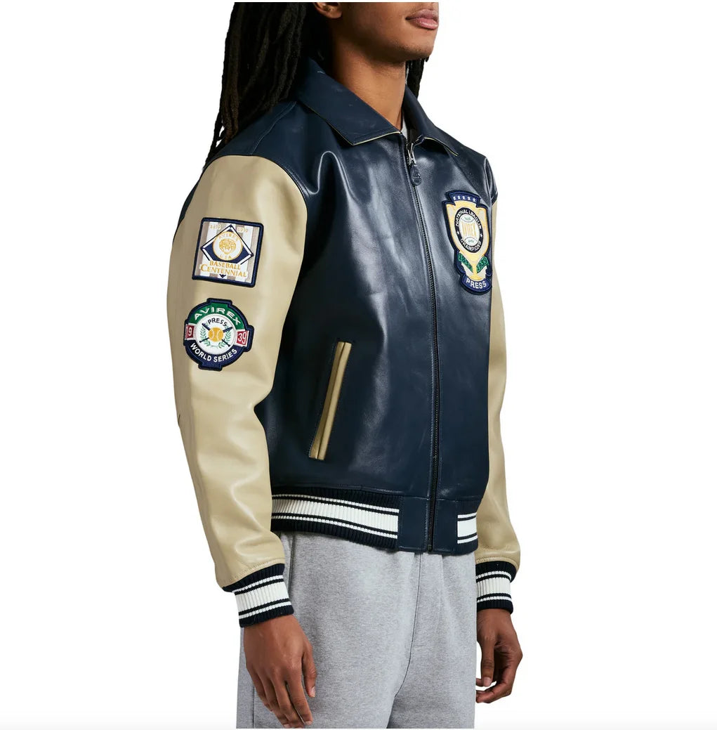 Avirex Spring 2025 new World Series jacket European antique sheepskin  leather jacket men's jacket embroidered casual coat tops